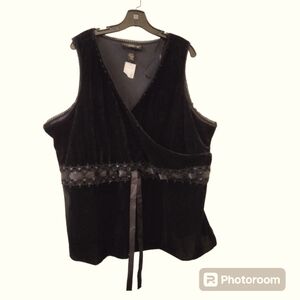 Vintage Y2K Venezia Black Velour V Neck Empire Waist Blouse Size 26/28 NWT